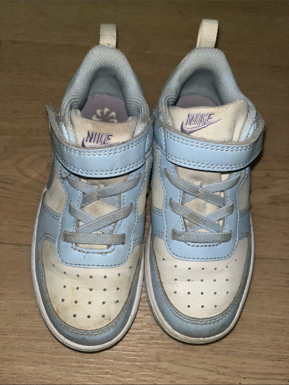Nike Kids Light Blue and White Hook-and-Loop Sneakers